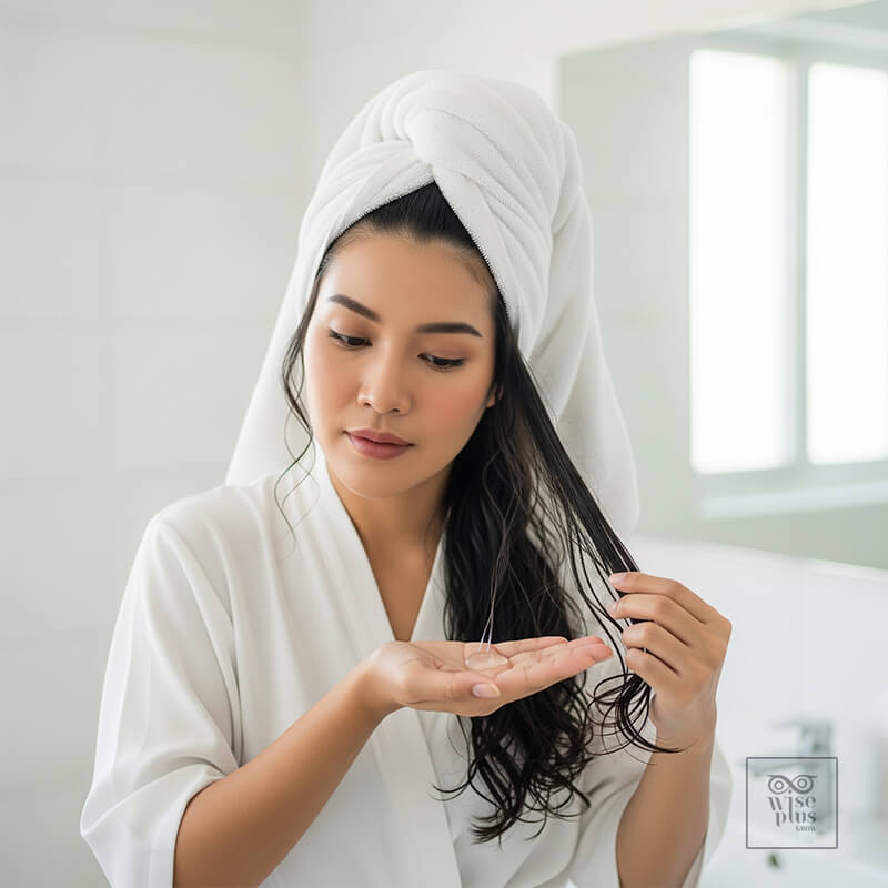 การชโลมเซรั่มซิลิโคนช่วงกลางถึงปลายผมอย่างถูกวิธี