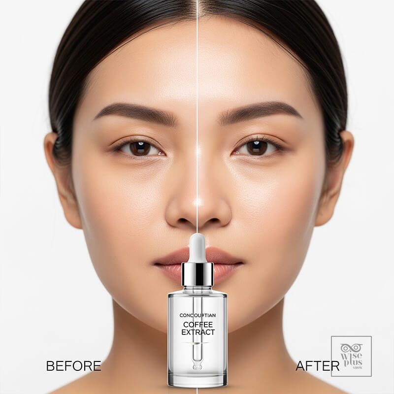 ผิวสาวไทยก่อนและหลังใช้สารสกัดกาแฟพร้อมขวดเซรั่ม