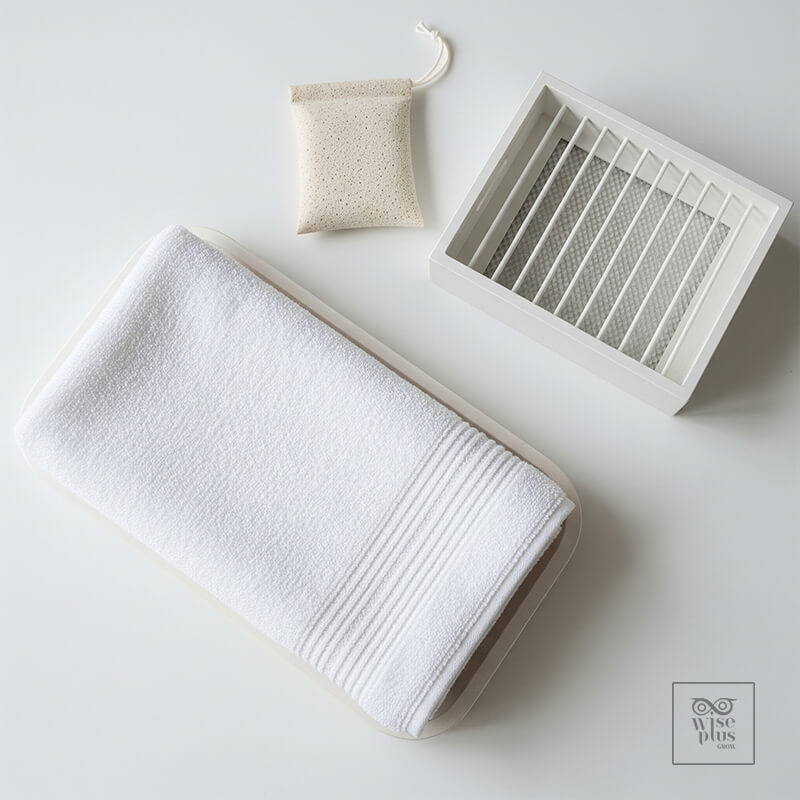 ผ้าเช็ดหน้าแห้งสะอาดพร้อมใช้เก็บแยกอย่างถูกวิธี