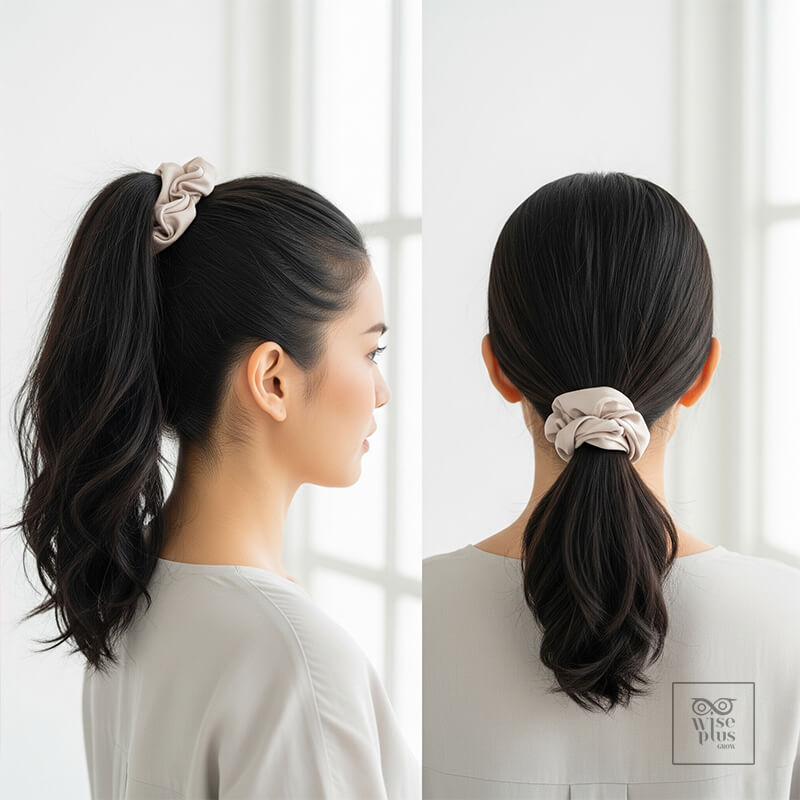 มัดผมซาตินแบบหลวมและสลับตำแหน่งลดแรงกด