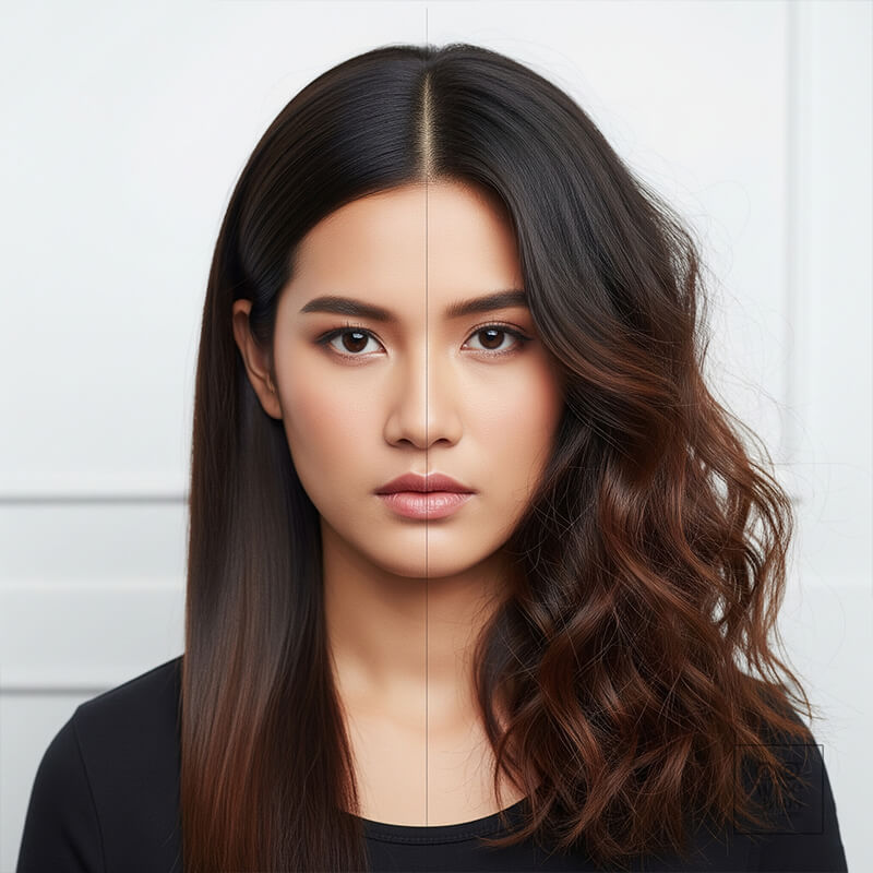 เปรียบเทียบผมลื่นเงากับผมชี้ฟูเพื่อสื่อความจริงเรื่องซิลิโคน