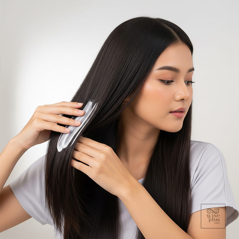 สาวไทยวัยรุ่นทาลีฟอินโลชั่นที่เส้นผม