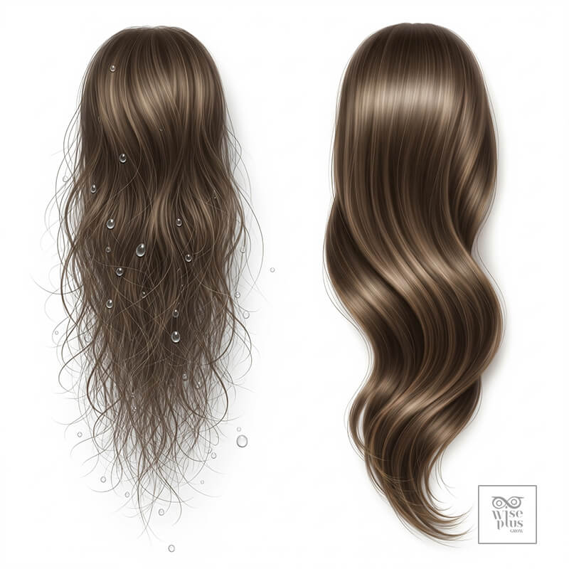 เปรียบเทียบผมยืดย้วยจากชื้นเกินกับผมสมดุล