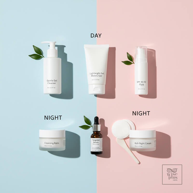 รูทีนเช้าเย็นสำหรับสิวผดด้วยคลีนซิ่งเจลมอยส์เจอร์ไรเซอร์และกันแดด