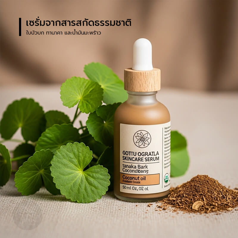 เซรั่มจากสารสกัดธรรมชาติ OEM สำหรับผิวแพ้ง่าย ใบบัวบก ทานาคา น้ำมันมะพร้าว
