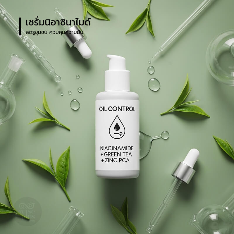 เซรั่มนิอาซินาไมด์ OEM ลดความมัน กระชับรูขุมขน พร้อมสารสกัดชาเขียว