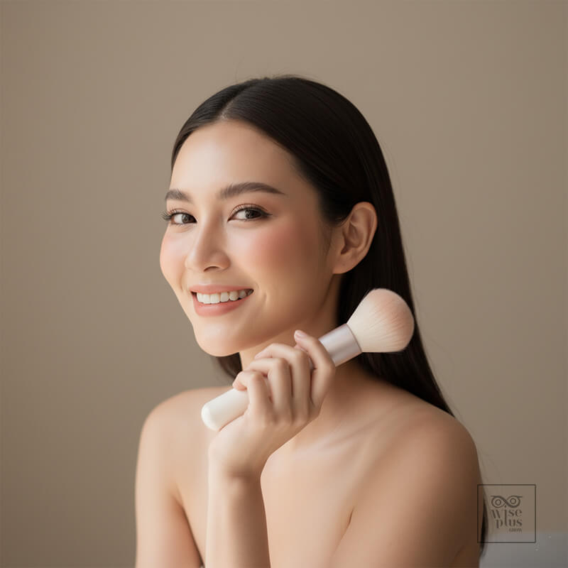 ตำแหน่งบลัชออนจากหน้าแก้มไล่สู่ขมับสำหรับลุคเนียน