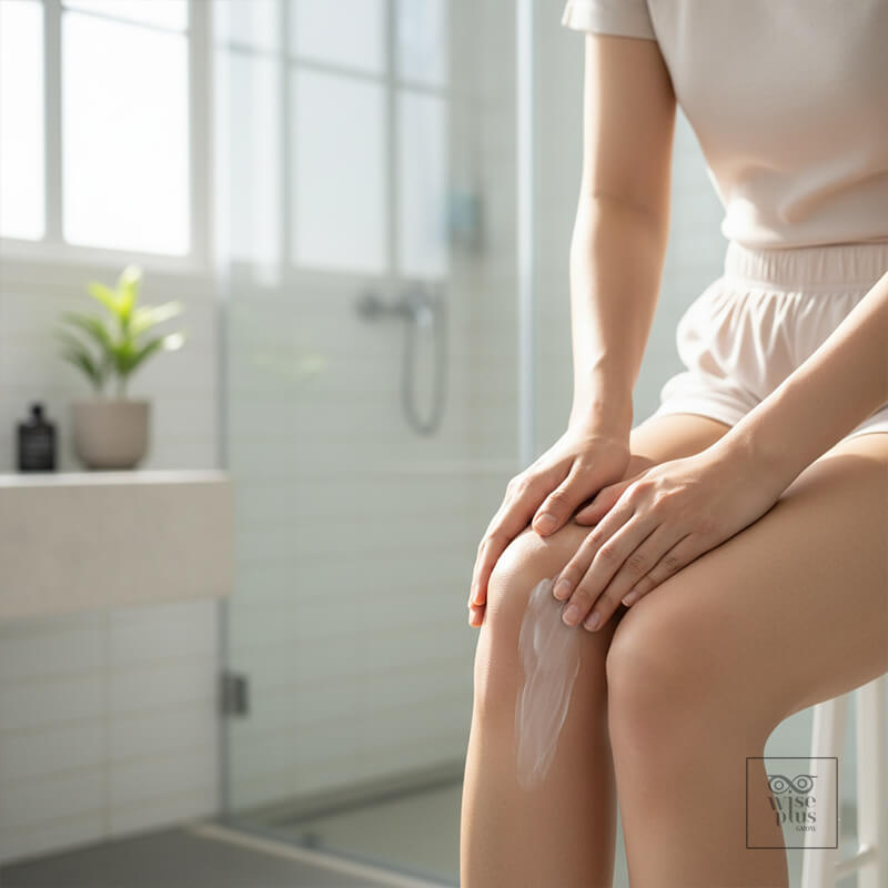 ทาครีมและกันแดดบริเวณเข่าตอนเช้า