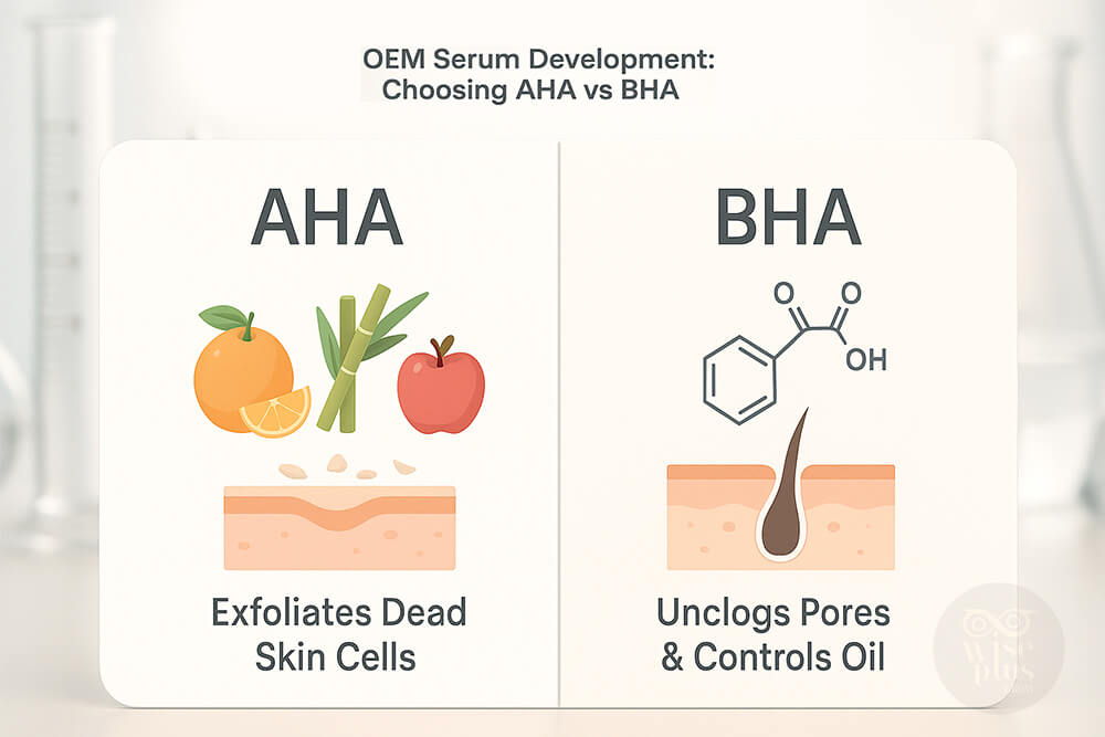 เปรียบเทียบการพัฒนาสูตร OEM เซรั่ม AHA และ BHA แสดงแหล่งที่มาของสารสกัด
