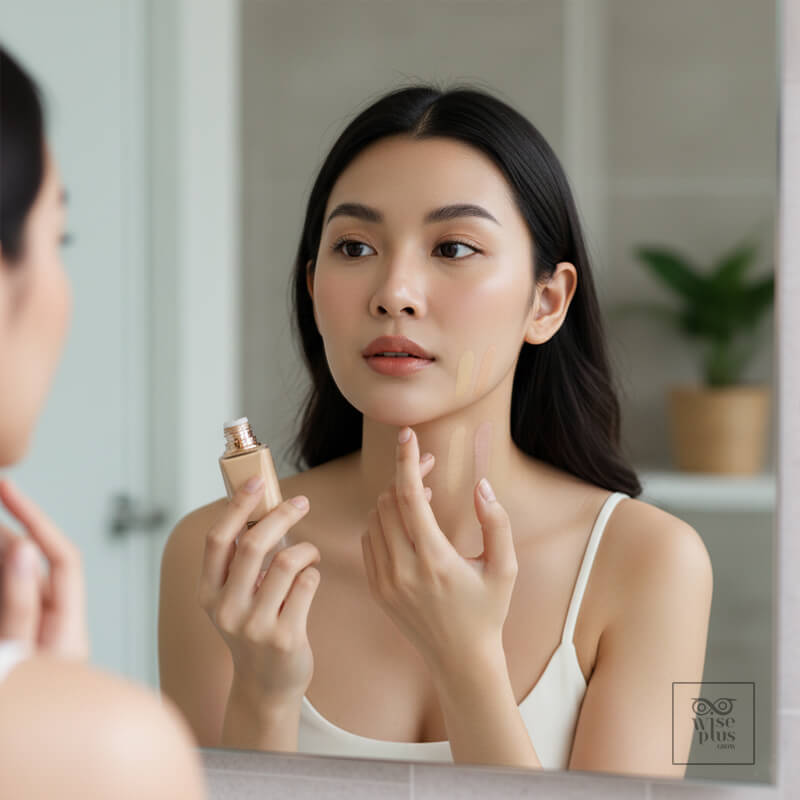 ทดสอบรองพื้นที่กรามและลำคอให้สีผิวกลืนกัน