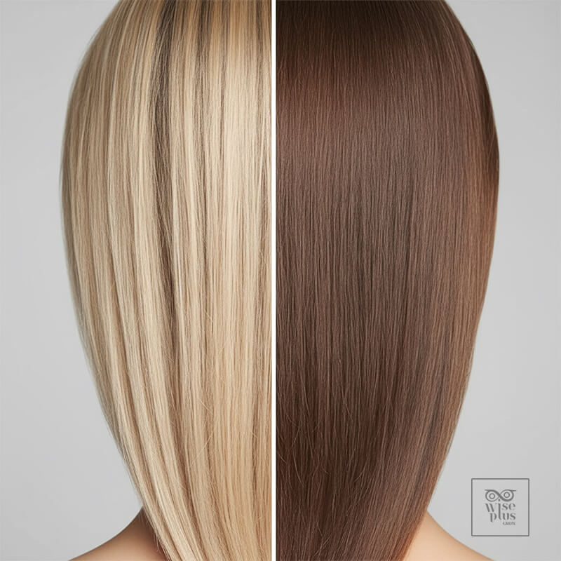 ตัวอย่างสีผมที่คอนทราสต์สูงเทียบกับโคนผมที่กลืนเนียน