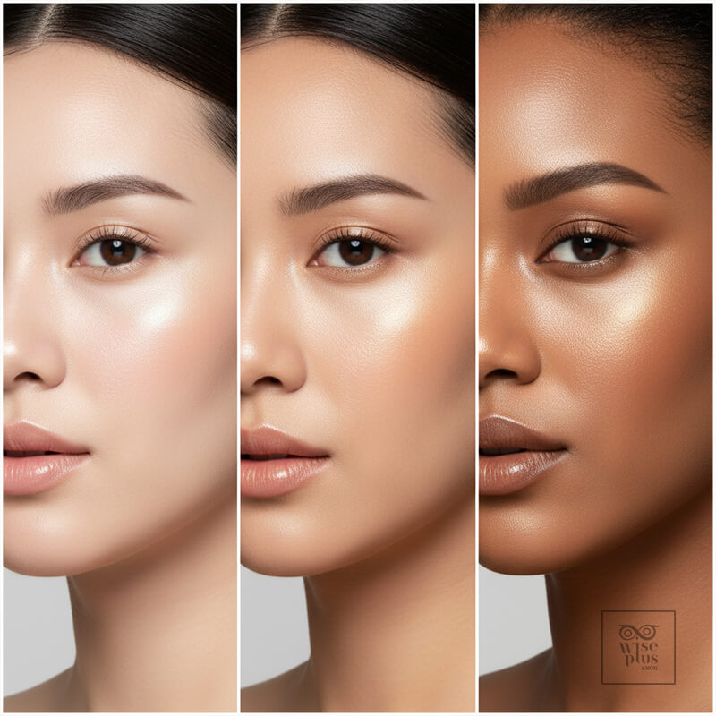 ตัวอย่างสีไฮไลท์ที่เหมาะกับผิวขาวผิวสองสีและผิวแทน