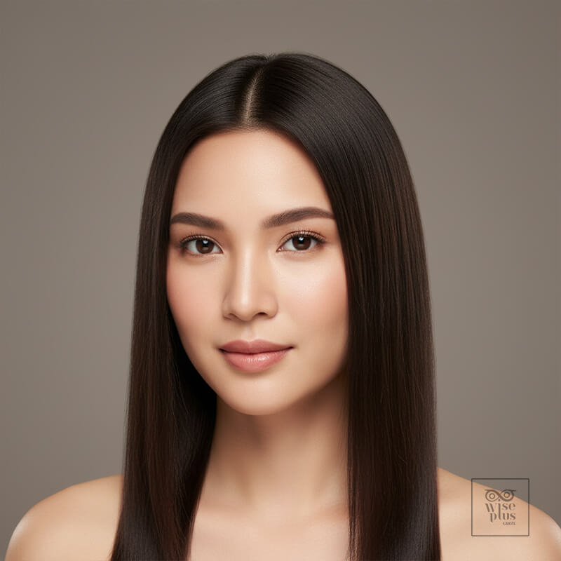 ผมน้ำตาลเข้มที่ทำให้โคนผมใหม่แทบไม่เห็นเส้นแบ่ง