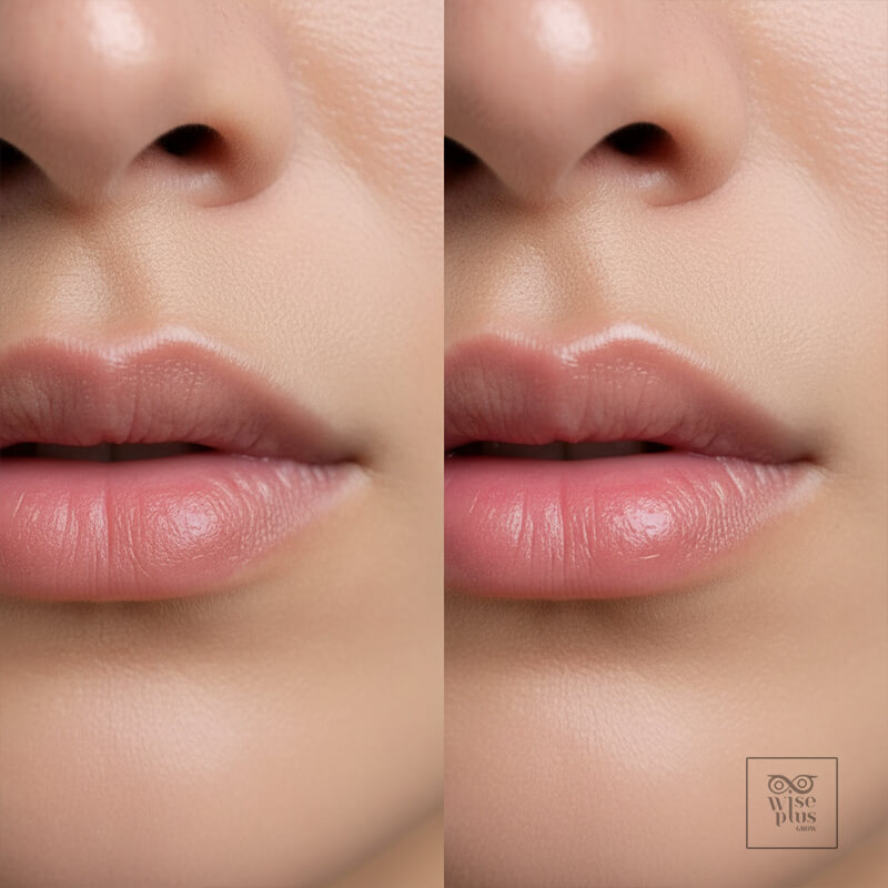 ผลลัพธ์ริมฝีปากแห้งแตกเทียบกับริมฝีปากนุ่มจากลิปมาร์ก