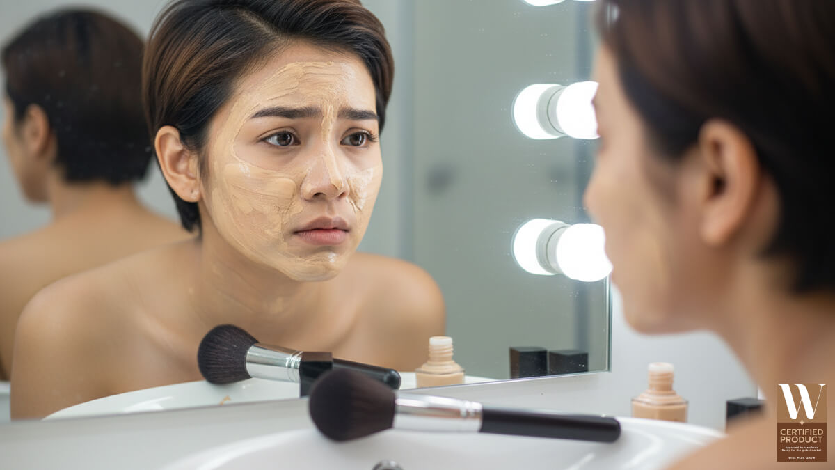 การใช้รองพื้นมากเกินไปทำให้ผิวดูหนาและไม่เป็นธรรมชาติ